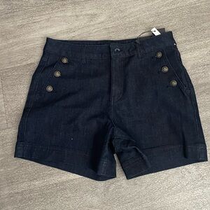 Dark Navy High-Rise Button-Accent Women’s Shorts